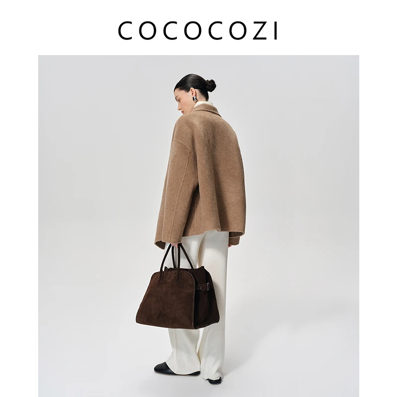 COCOCOZI秋冬上新一手长纯色无扣开衫女士外套243CO030D