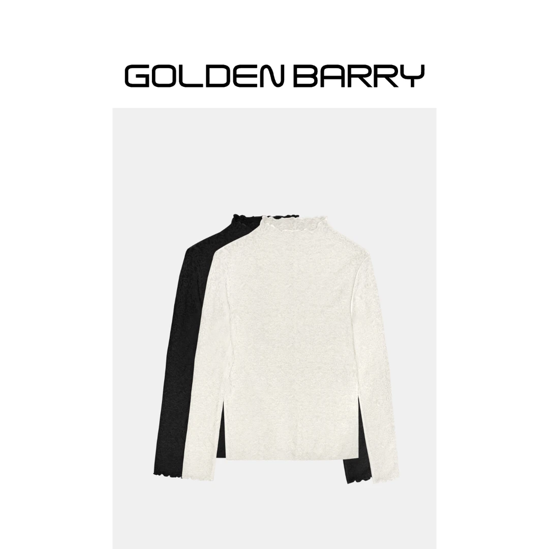 GOLDENBARRY【福 利】202423针织修身纯色提花长袖打底衫/微瑕