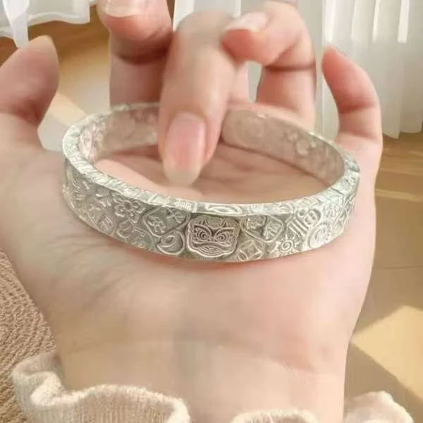 999.9银醒狮手工方形四方吉言单面开口