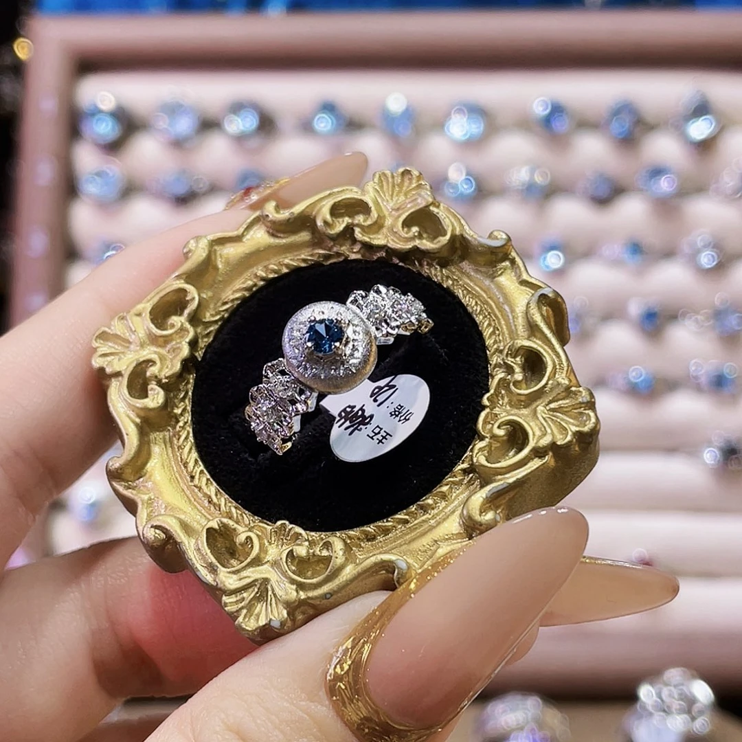 925银伦敦蓝拉丝蕾丝银戒指