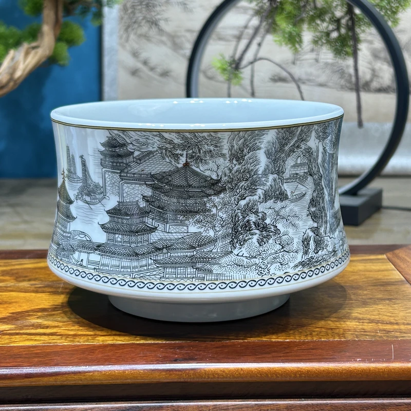 景德镇陶瓷墨彩大明宫图水洗建水家用高端茶具高端送礼茶器功夫茶