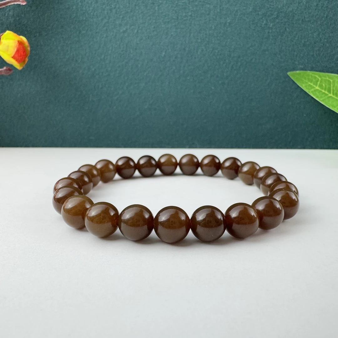 和田玉新疆料且末红糖手串卡8mm单圈素串简约大气