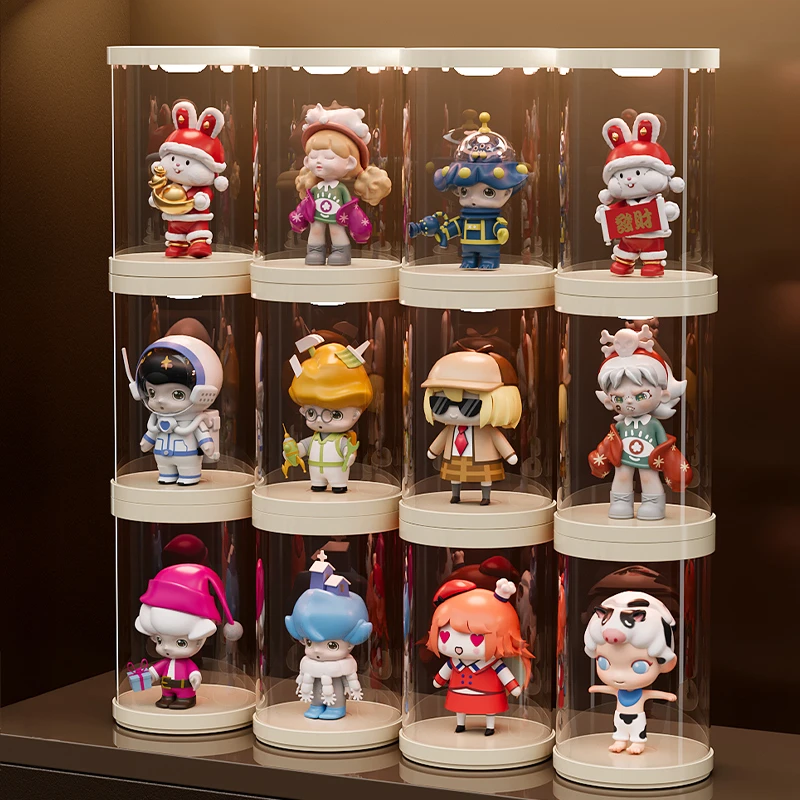 带灯盲盒手办公仔单个展示收纳盒透明防尘可叠加摆件展示盒塑料盒