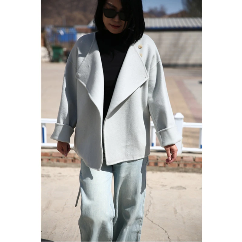 双面绒短款毛呢外套女长袖时尚休闲女士宽松韩版百搭