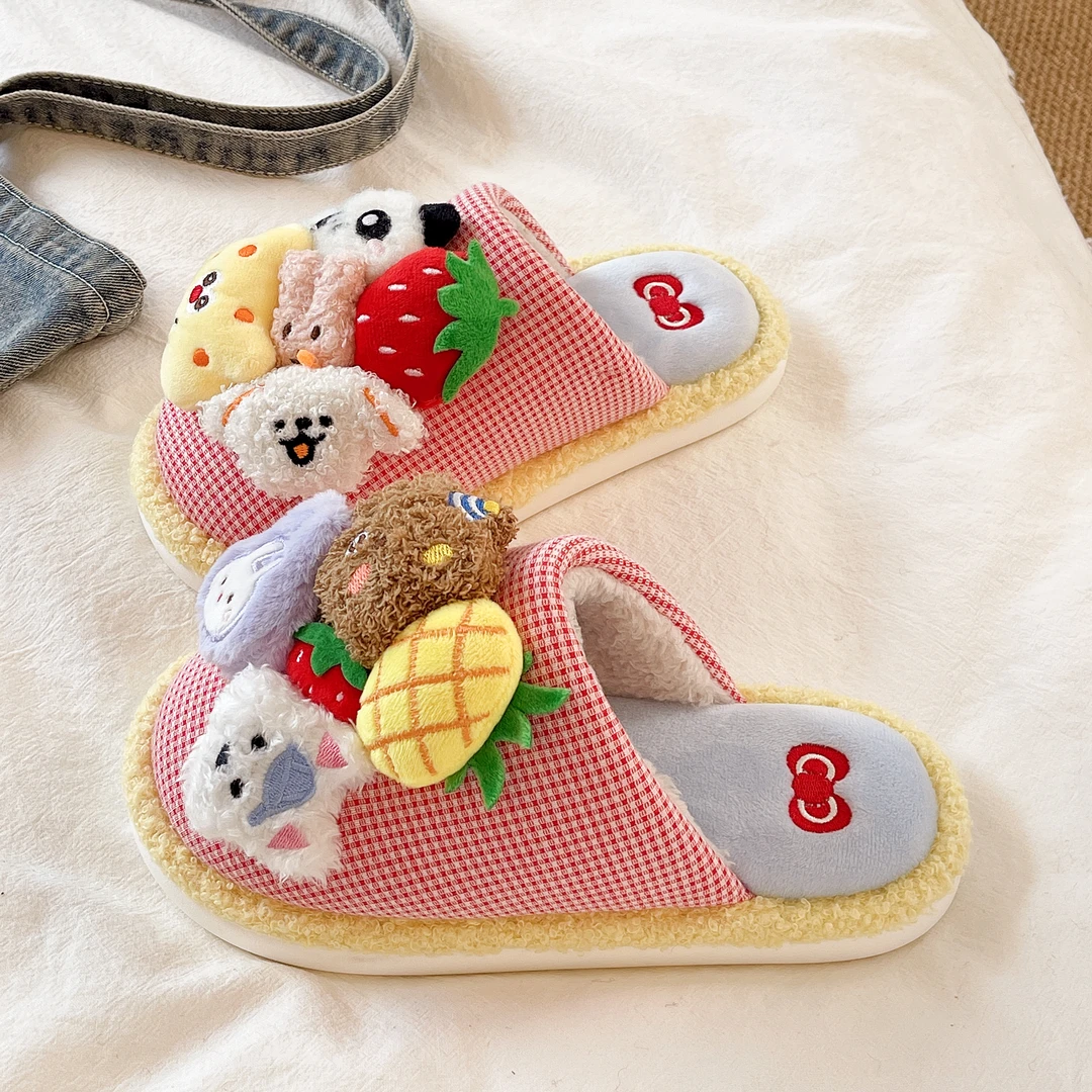 卡通可爱棉拖鞋女士冬季室内居家加绒保暖软底防滑可外穿包头拖鞋