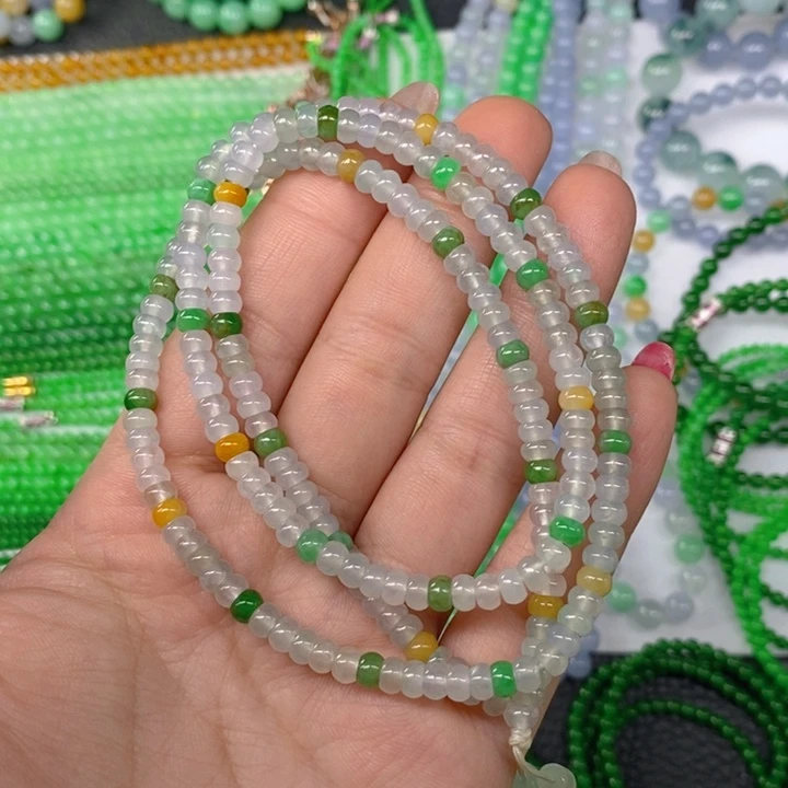 颈饰未镶嵌翡翠缅甸天然翡翠冰种三彩算盘珠项链5