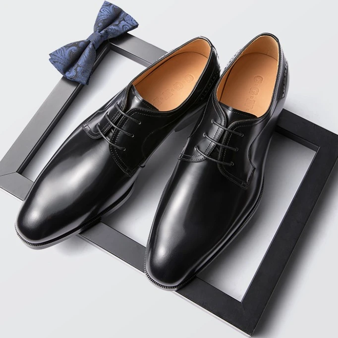 新款皮鞋男商务正装系带开边珠男鞋英伦真皮手工德比鞋英伦风