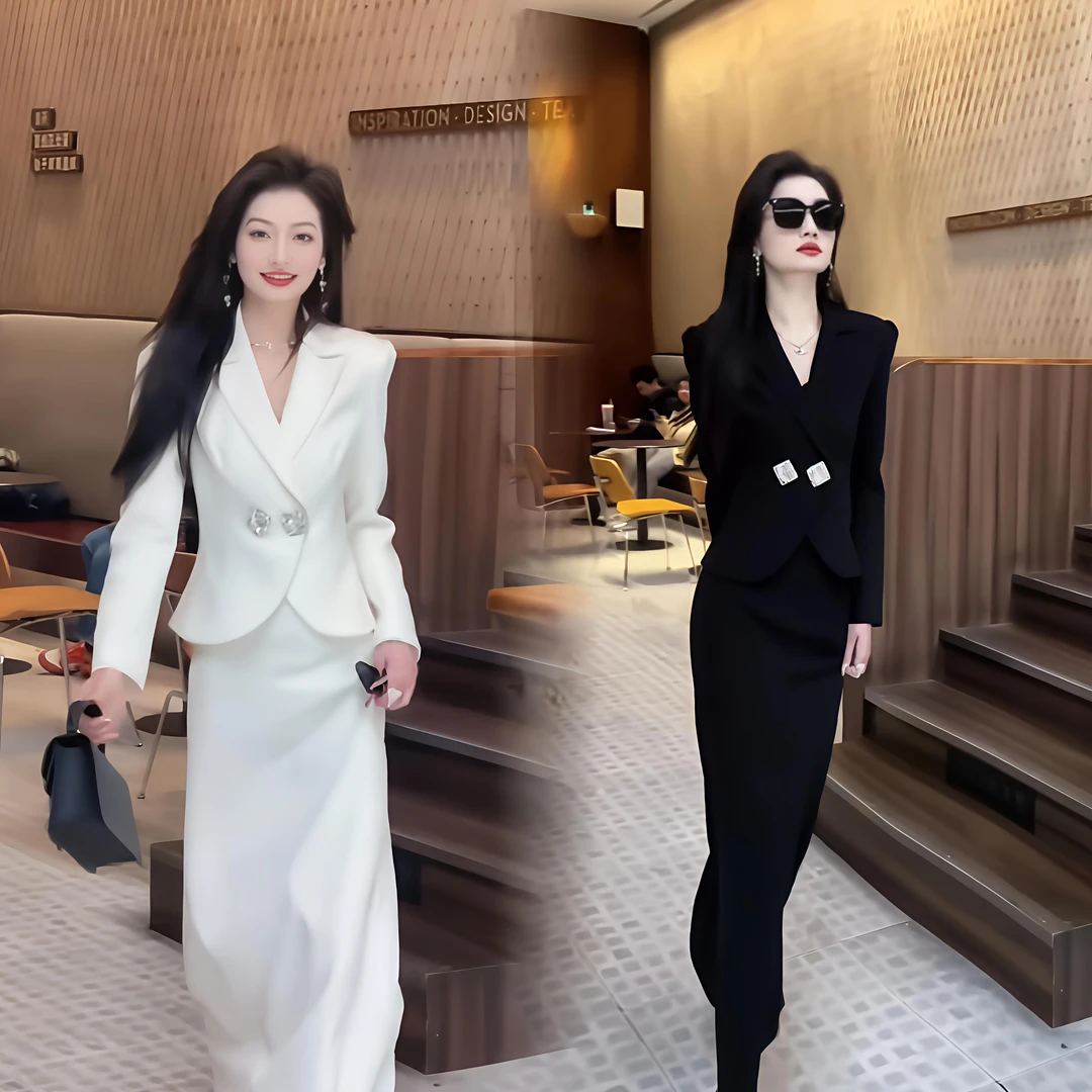 静奢风春秋秋冬通勤休闲风性感风时尚套装时尚女装西服长裙两件套