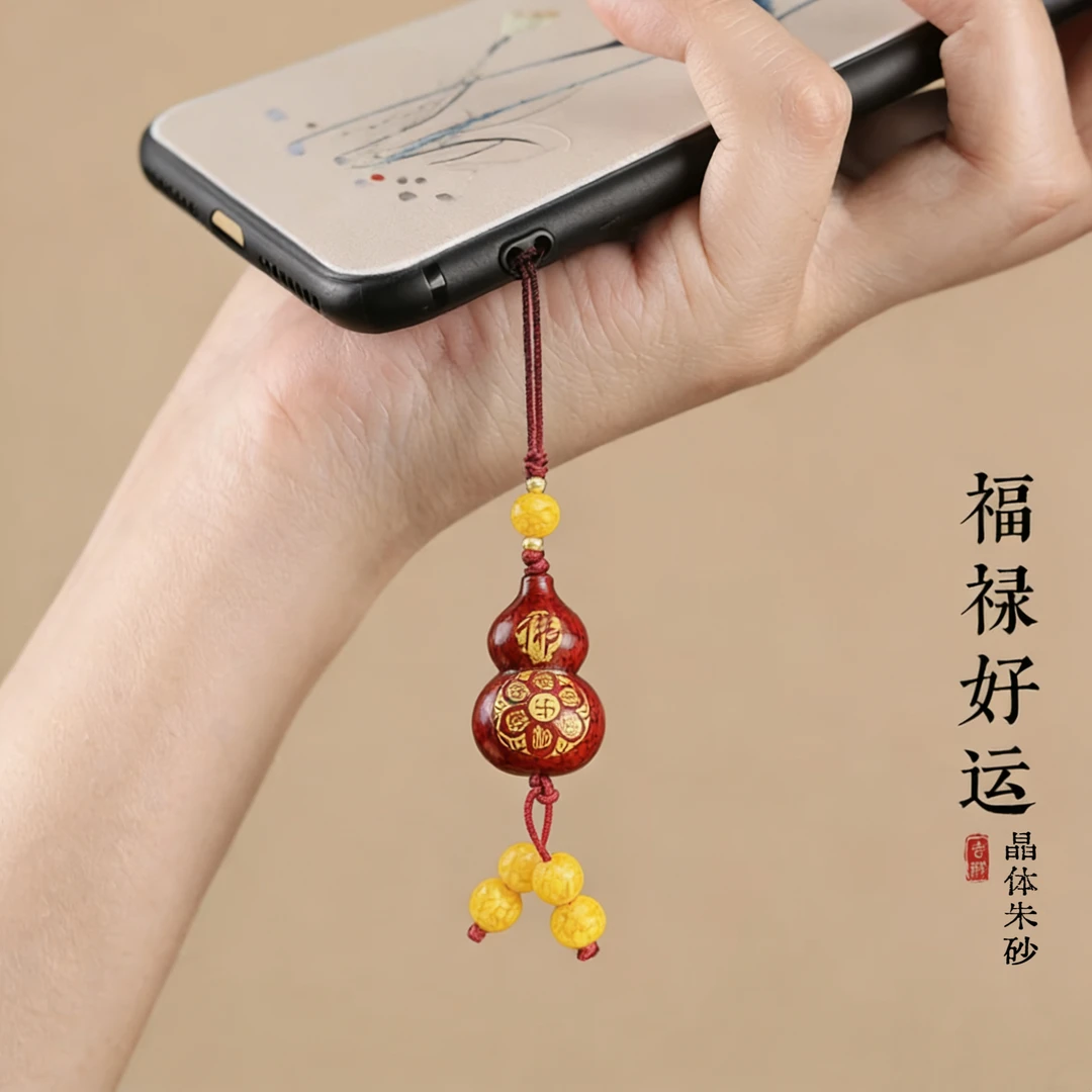 晶体朱砂小葫芦手机挂件
