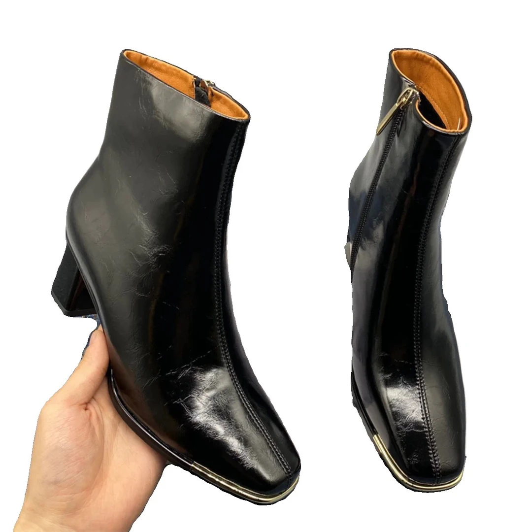 i7女靴粗跟加绒瘦瘦靴冬季后拉链设计款2886