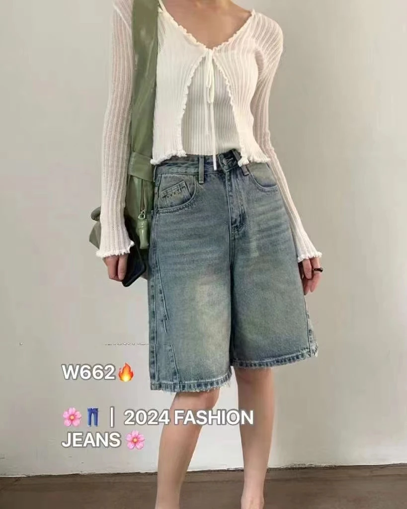 XHB 2025夏季女韩系流行时尚百搭设计感五分牛仔短裤  3303  W662