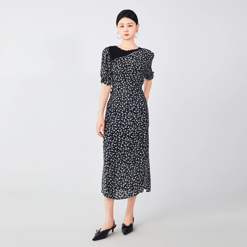 【商场同款】HPLY荷比俪夏季新女撞色碎花修身连衣裙HVE31751047