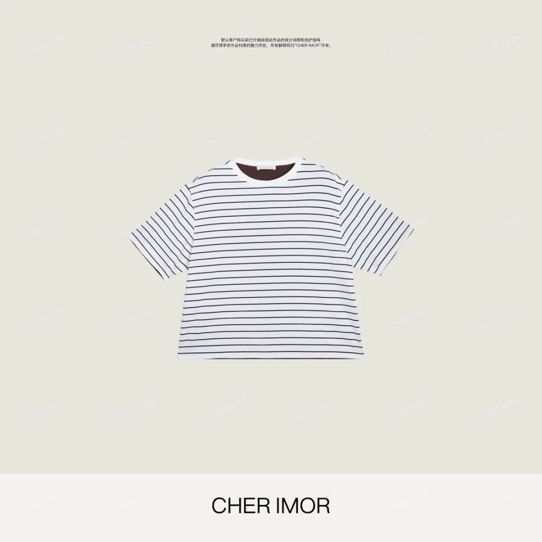 CHER IMOR【白松石】韩系日常百搭圆领宽松厚款T 51372 Hi Fortune