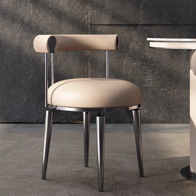 大师设计高端意式轻奢不锈钢真皮家用餐椅 现代极简酒店洽谈椅