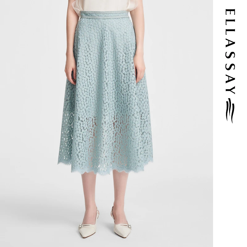 ELLASSAY歌力思夏季新款气质蕾丝镂空中长半裙女EWE352Q02000
