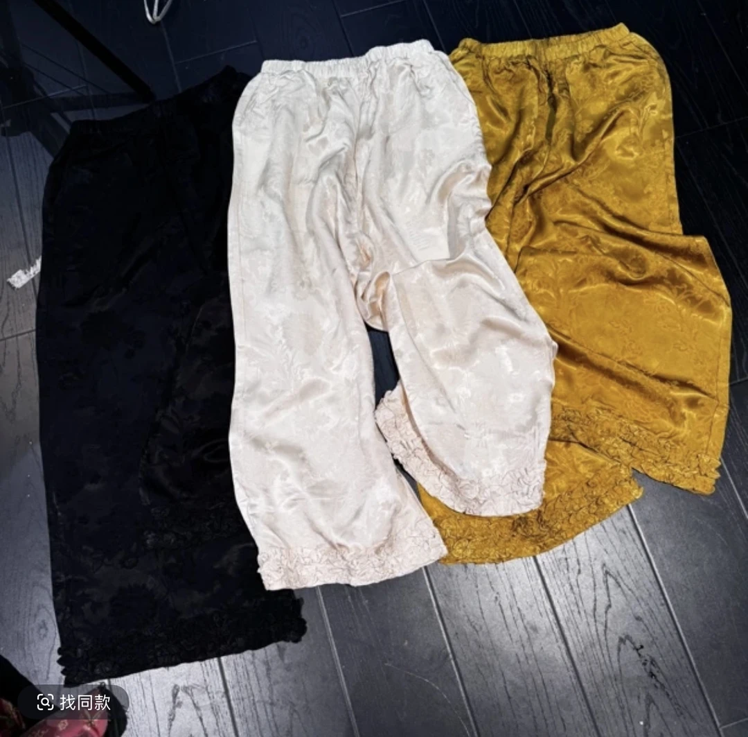 5277#《双花边》中式重工提花休闲百搭显瘦提花裤子