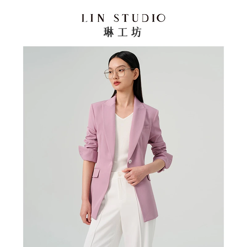 【外套】琳工坊凝情西服西装职业气质粉色女士通勤春秋唐琳设计师