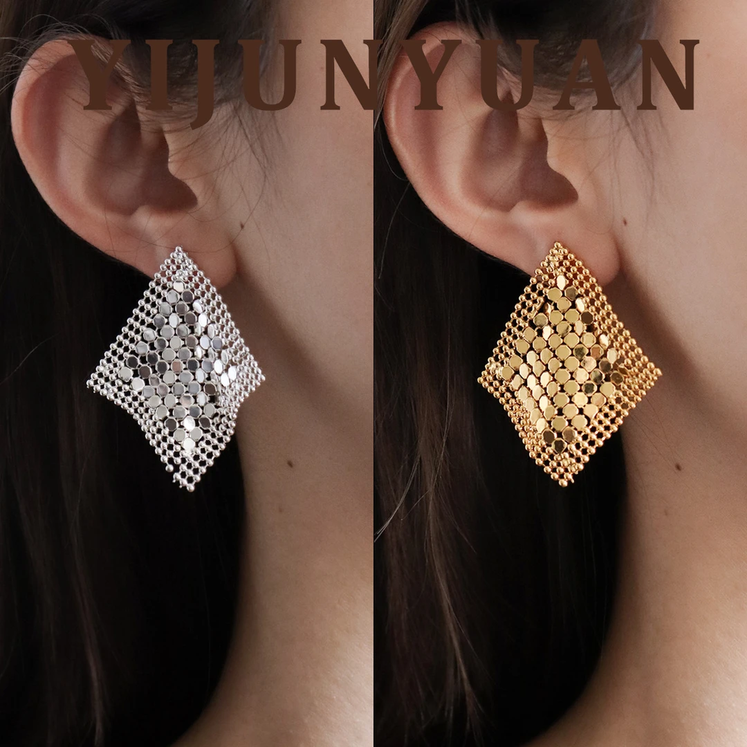 铜合金耳饰 鼎溢时尚复古简约精致菱形方格耳环轻奢高级感耳饰yjy