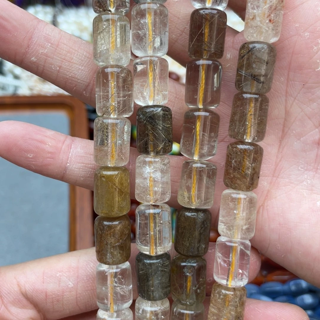 玛瑙/玉髓未镶嵌珠宝奇石天然发晶桶珠1条卡10*13