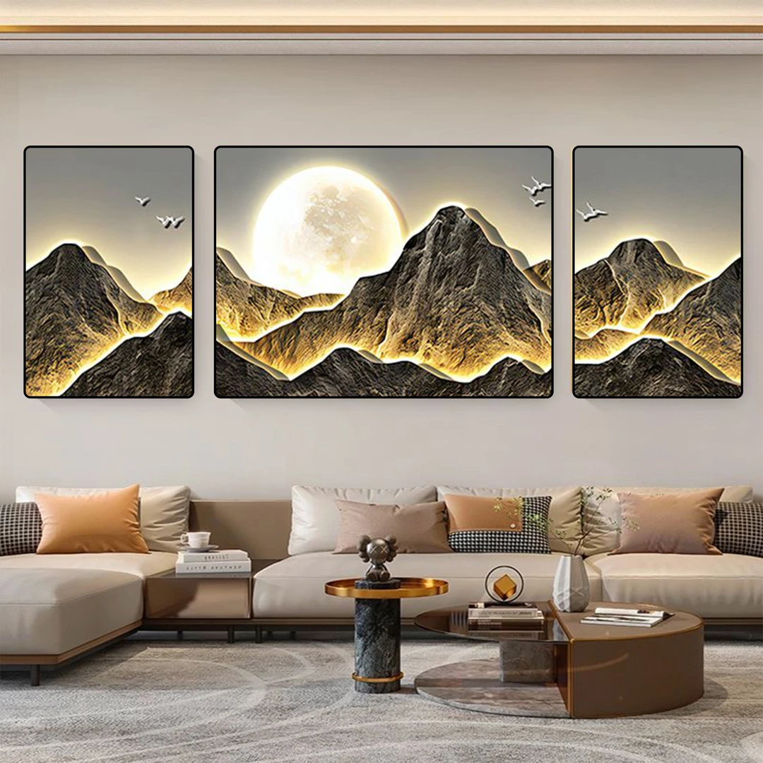 新款晶瓷镶钻客厅装饰画现代简约沙发背景墙三联画冰晶瓷挂画