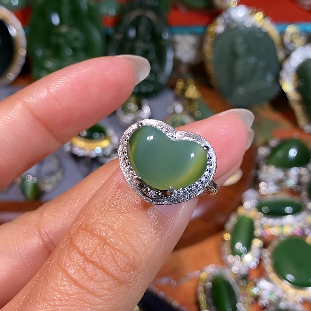 和田玉（碧玉）银S925镶嵌戒指