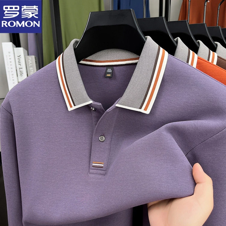罗蒙春秋季新款棉质长袖T恤男士翻领polo衫休闲时尚百搭商务上衣