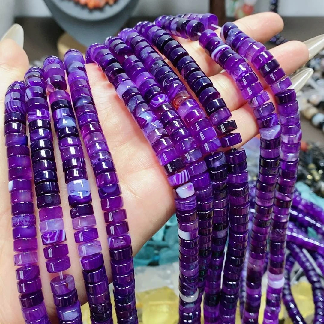 散珠玛瑙/玉髓8mm紫玛瑙直切一条