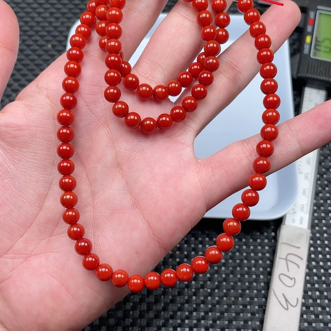 南红玛瑙6mm柿子红圆珠108颗长链未镶嵌