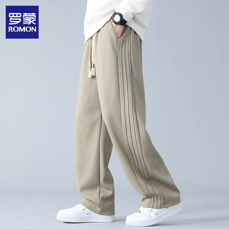 罗蒙男士休闲裤2025秋季新款潮流运动阔腿痞帅宽松直筒长裤子男裤