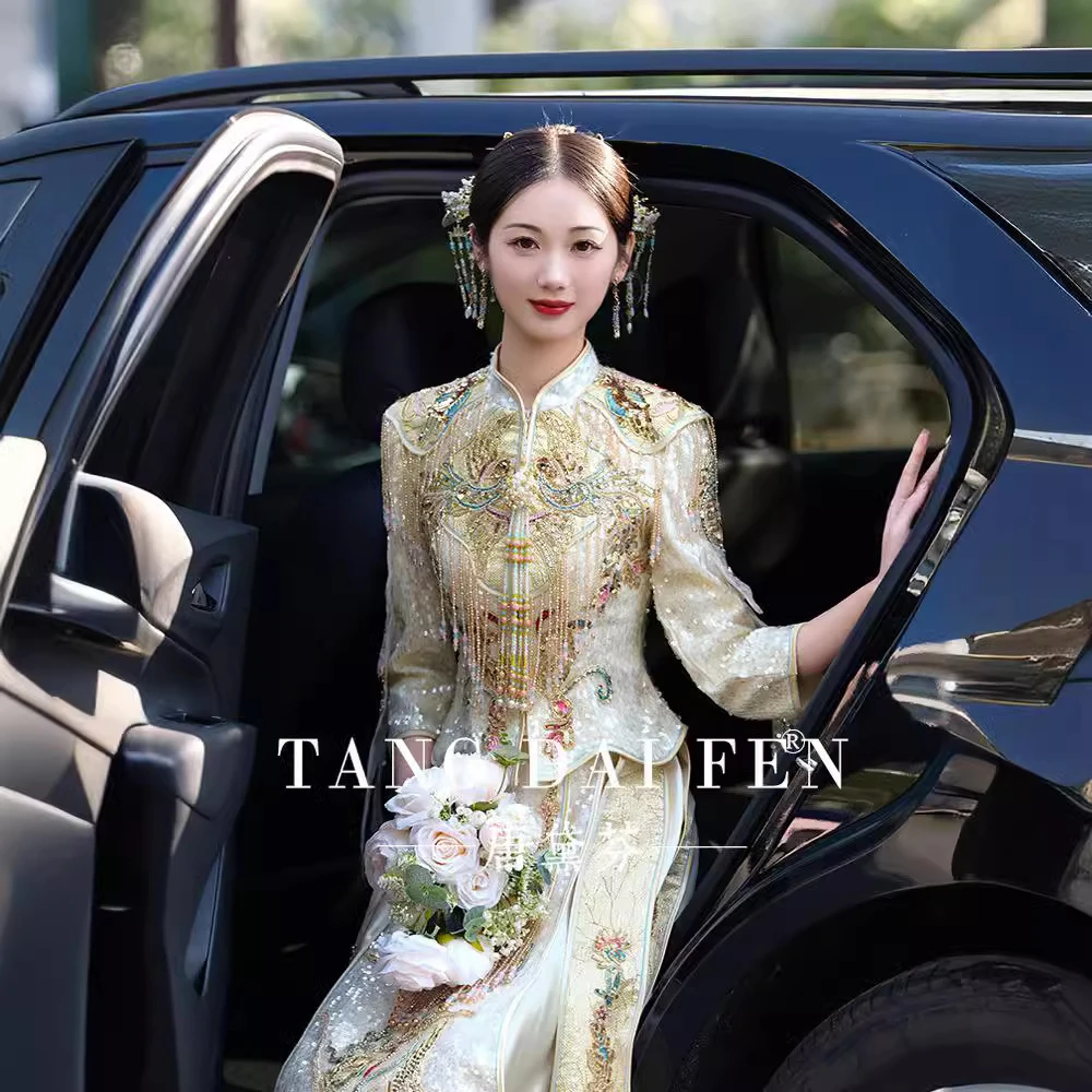 秀禾服2025新款结婚中式新娘服香槟色高级奢华大气新式秀禾秀和服