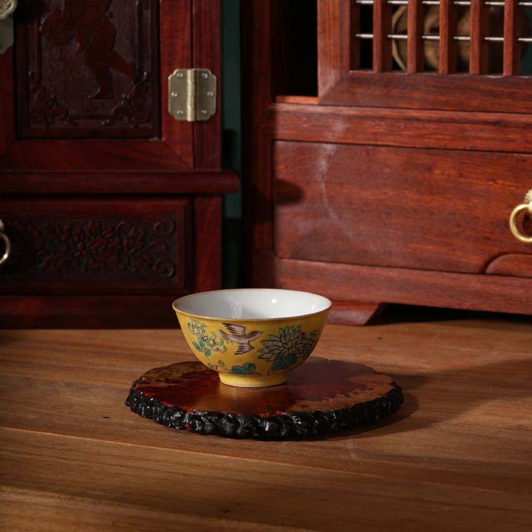 200清同治粉彩花鸟杯明清老瓷器仿古典家居书房摆件瓷器收藏