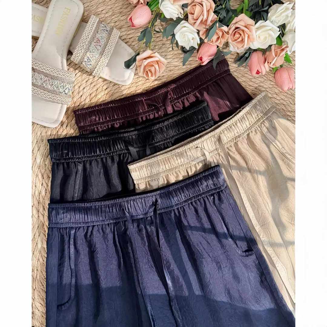 ZXX2025新款长款弯刀直筒裤松紧腰抽绳显瘦百搭女裤8804