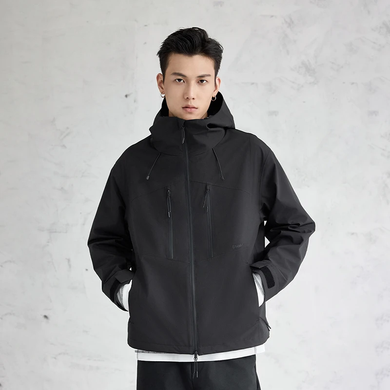 德赛三防工艺压胶防水拉链秋冬连帽外套户外登山夹克男款DW24295
