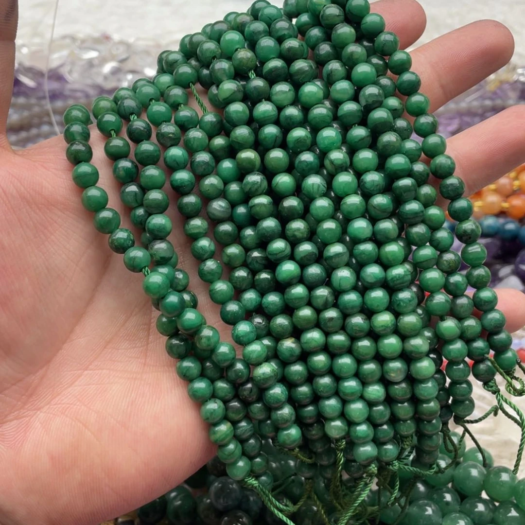 玛瑙/玉髓珠宝半成品未镶嵌四个半条卡6mm绿云母圆珠