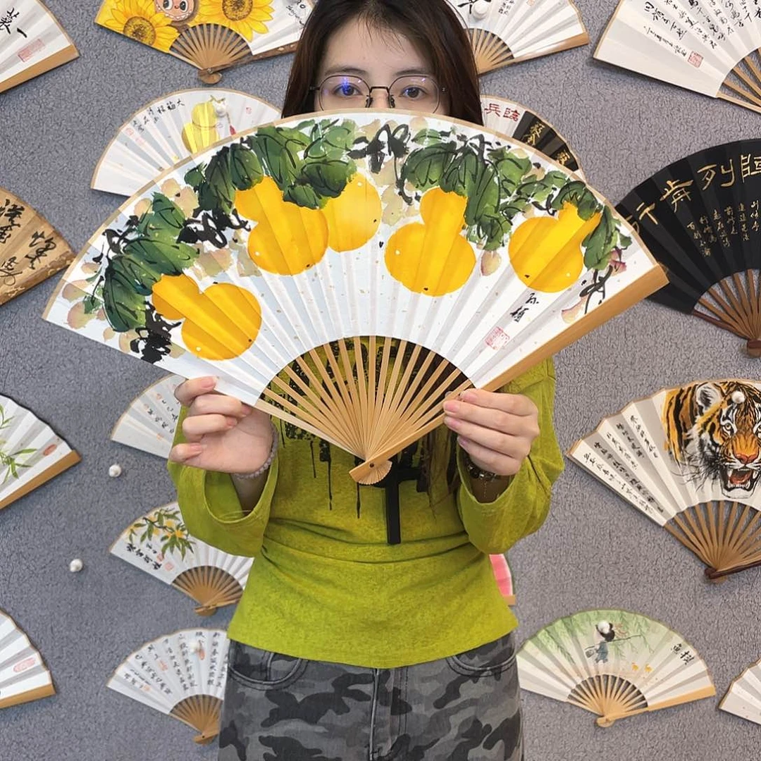 国画95寸玉竹-纯手绘-文玩扇骨（默认粘好）