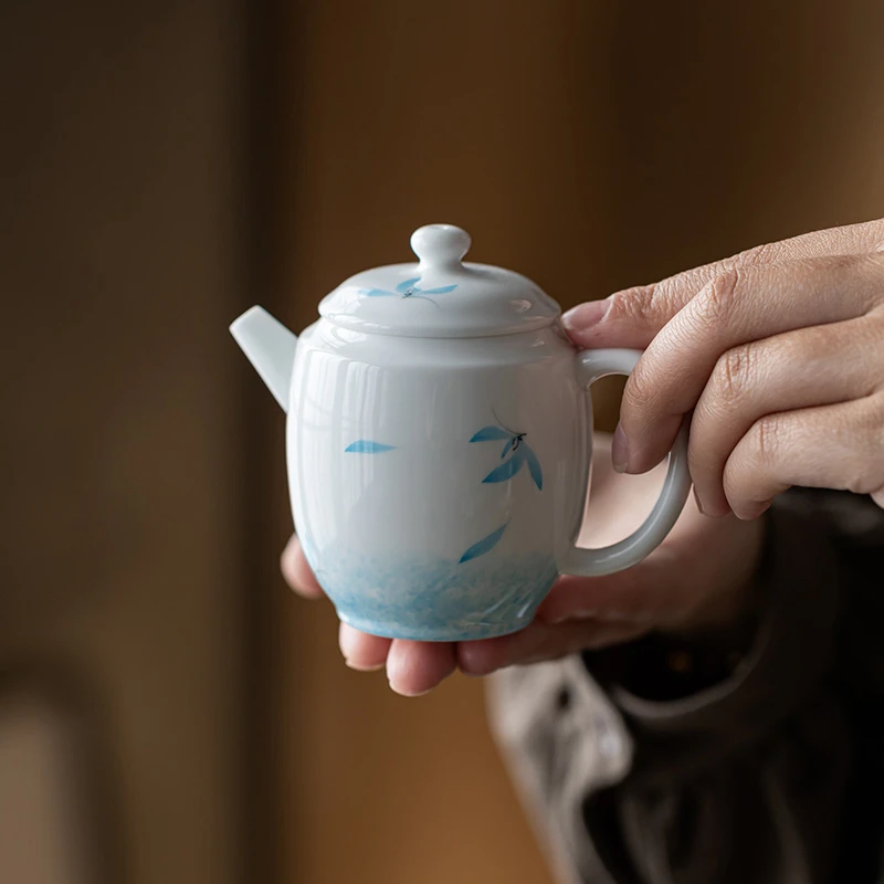 白瓷纯手绘茶壶家用泡茶壶手抓壶冲茶器功夫茶具单壶秋水壶