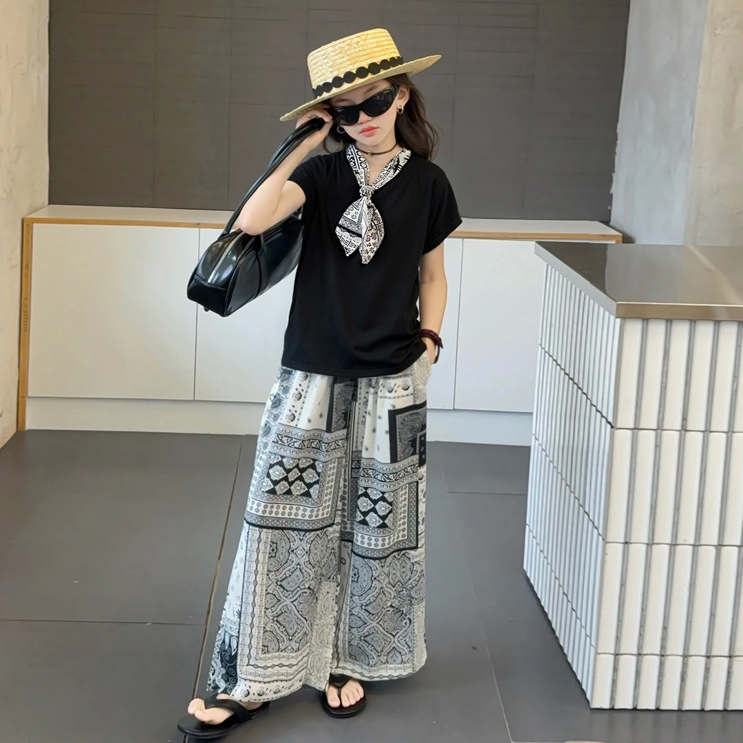 女童夏季套装2025新款洋气时尚薄款潮流两件套6-12岁中大童夏款潮