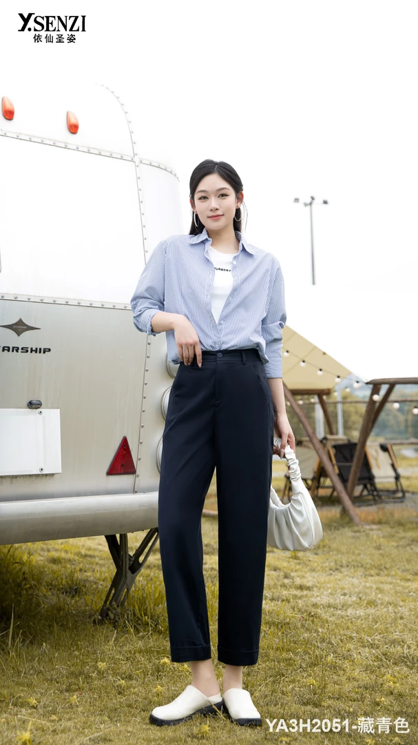 依仙圣姿女裤2025夏季新款YA3H2051小个子八分裤直筒烟管裤休闲裤