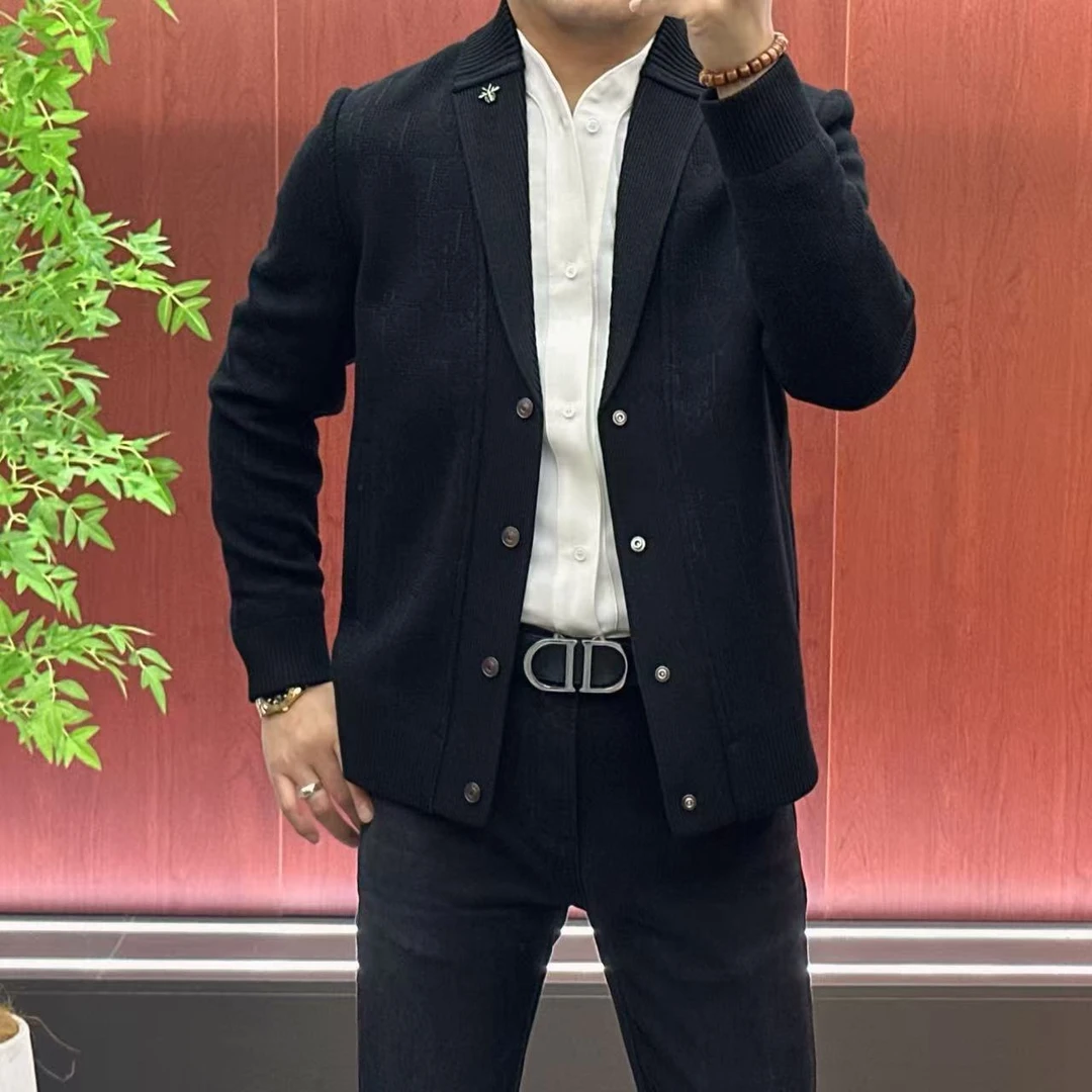 9135｜青果领｜秋季男士欧货定位立体提花款针织夹克外套｜杰