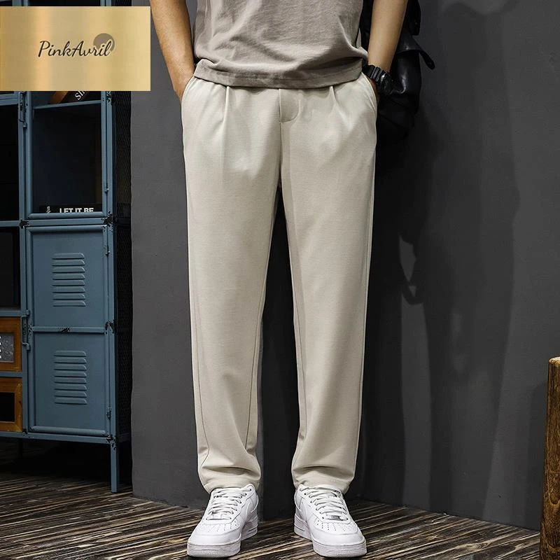 PinkAvril2025新款松紧腰休闲裤男美式潮流莫代尔简约百搭抽绳薄