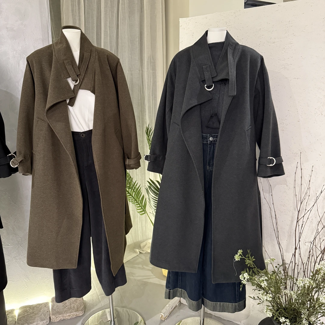韩系经典款加厚夹棉长款呢子外套2025冬季新款时尚洋气百搭女装