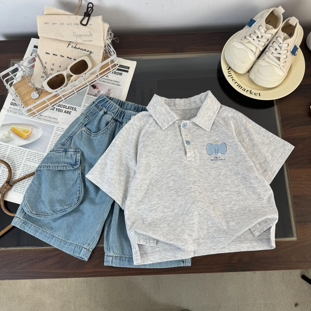 儿童时尚2025年新款时尚大象可爱印花工装牛仔短裤WQ188