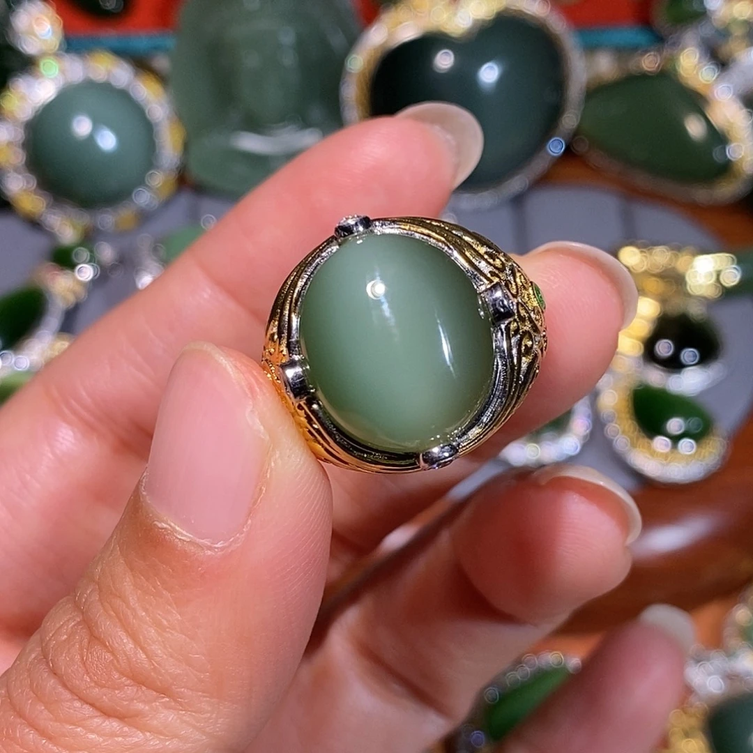 和田玉（碧玉）银S925镶嵌戒指