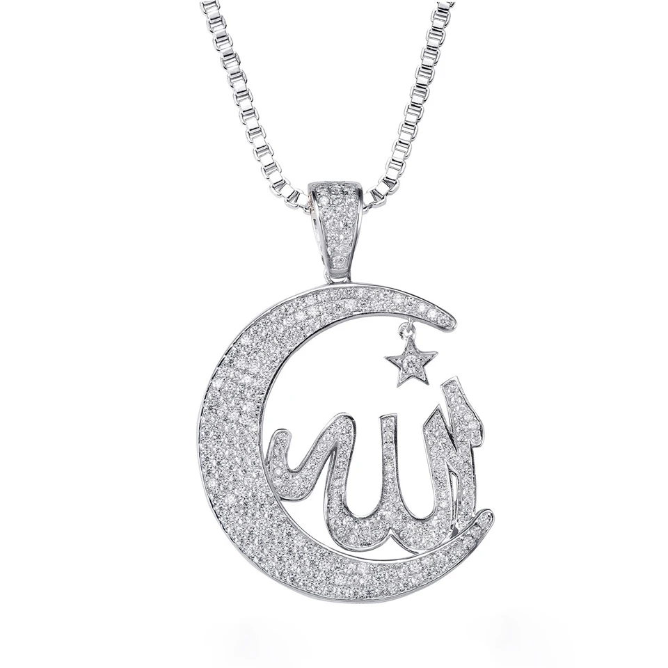 铜锆石吊坠 欧美个性百搭星月吊坠项链字母满钻镶嵌锆石男女饰品
