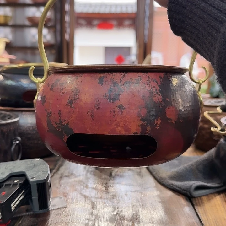 紫铜手工制作淬火色提梁大号炭炉
