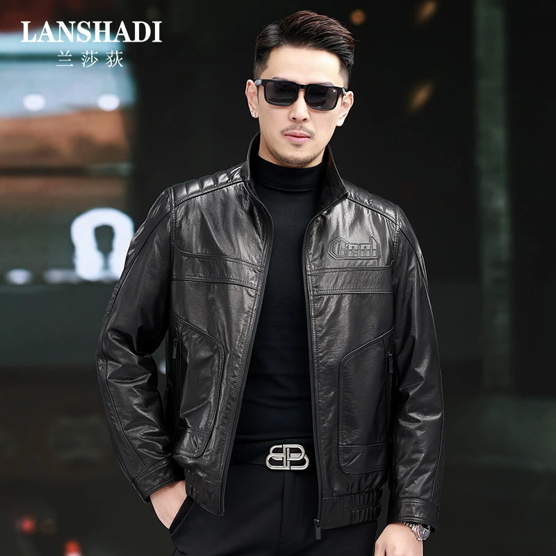 真皮皮衣男头层油蜡小牛皮翻领立翻领羽绒可脱卸内胆皮夹克036