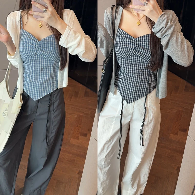 【mimius】P 气质减龄格纹背心（不含胸垫）+开衫+长裤（正腰） G05663