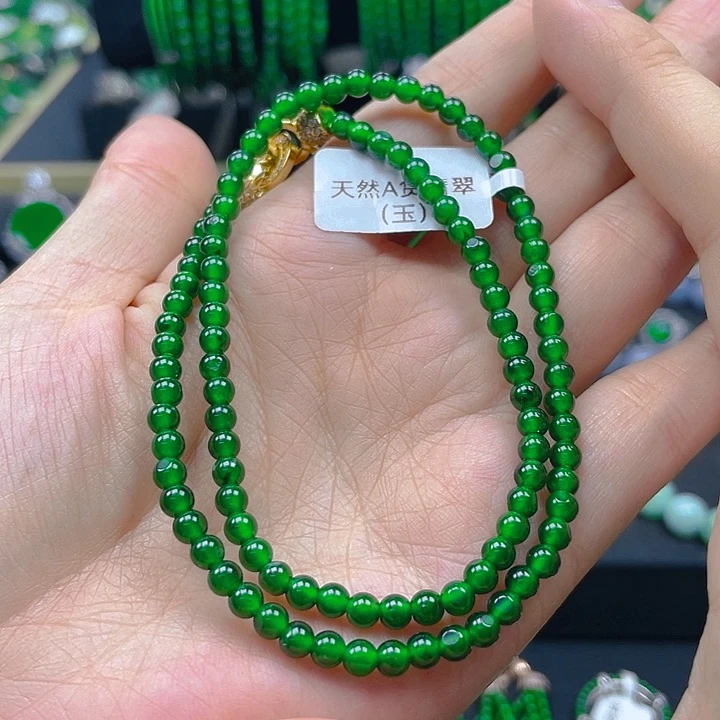 翡翠未镶嵌颈饰天然A货翡翠 辣绿锁骨链4