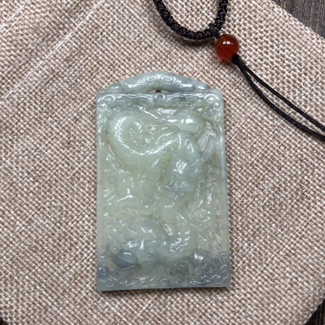 岫玉水墨龙牌吊坠 挂件