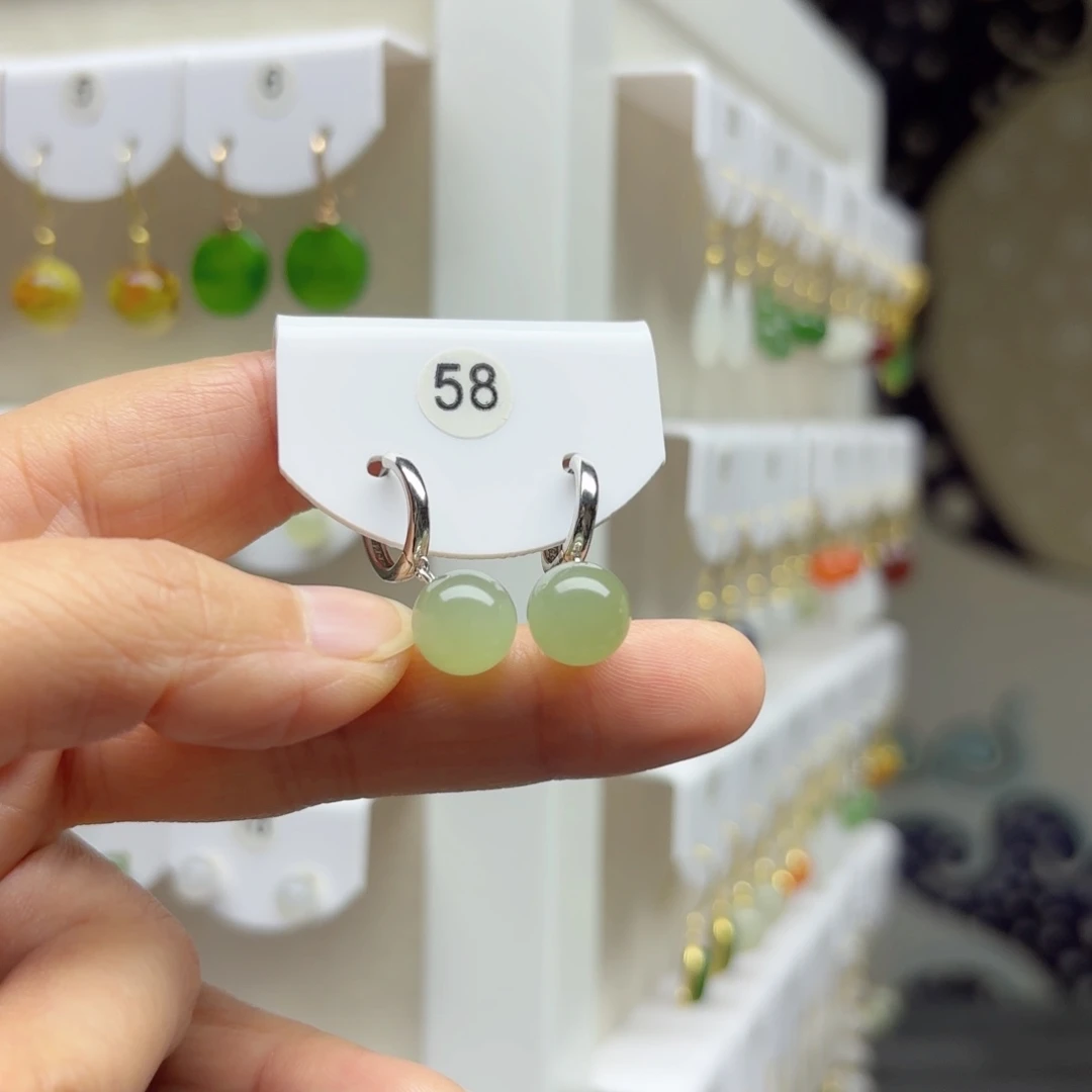 银S925镶嵌和田玉耳饰